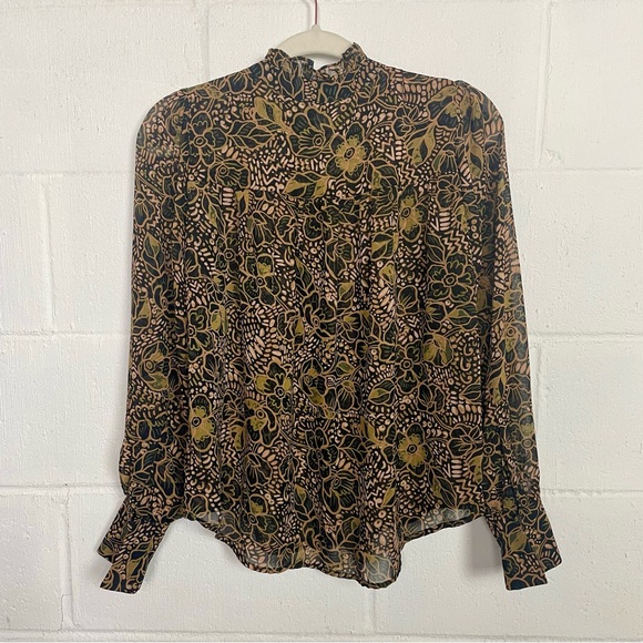 Evereve Caroline Chiffon Button Up Blouse Floral Ruffle Neck Sheer Victorian XS - Picture 10 of 15